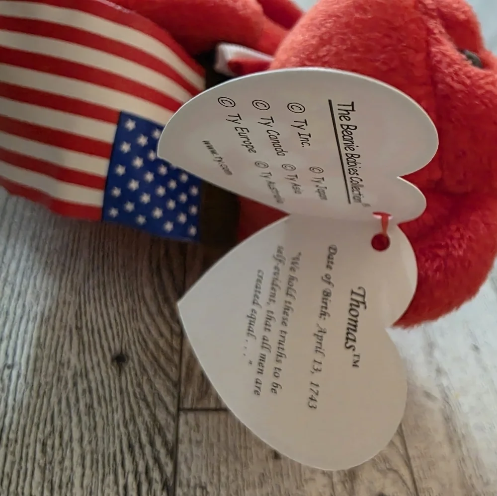 Ty Thomas Beanie Babies Red Bear with American Flag